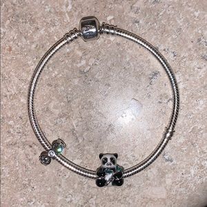 Pandora bracelet with panda charm and diamond